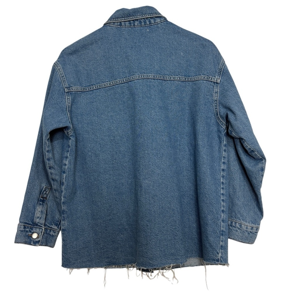 Zara Jean Jacket Rhinestones Raw Hem Streetwear Size Small Feminine Chic - Picture 15 of 15